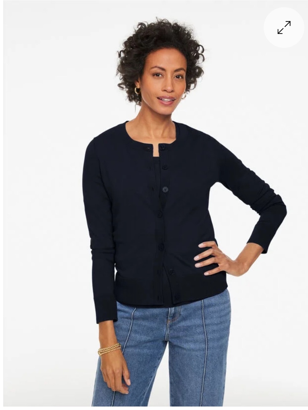 Talbots Navy Blue Cardigan Sweater Pima Cotton Lycra Dark Academia Office Work